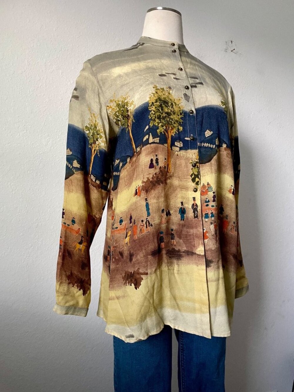 Vintage Platinum By Dorothy Schoelen Blouse Wearable Art Painting Print Small - Picture 6 of 14